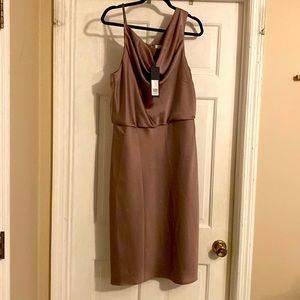Halston women’s dress size 14 brand new with tags Cowl satin dress. Color toast